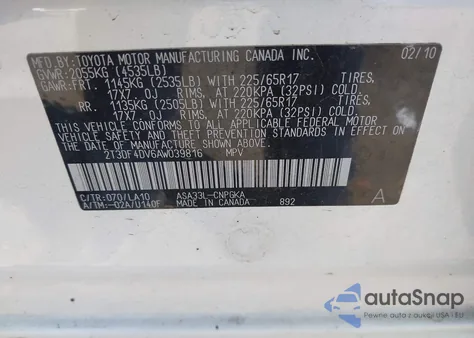 2010 Toyota Rav4 Limited из США, поврежденный, VIN 2T3DF4DV6AW039816